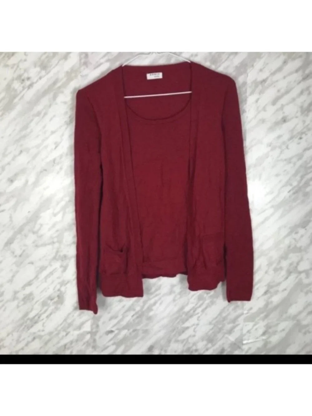 Akris Punto Fooler/Twofer Built-In Cardigan Top - Size 4 - 100% Wool, Red, Mock